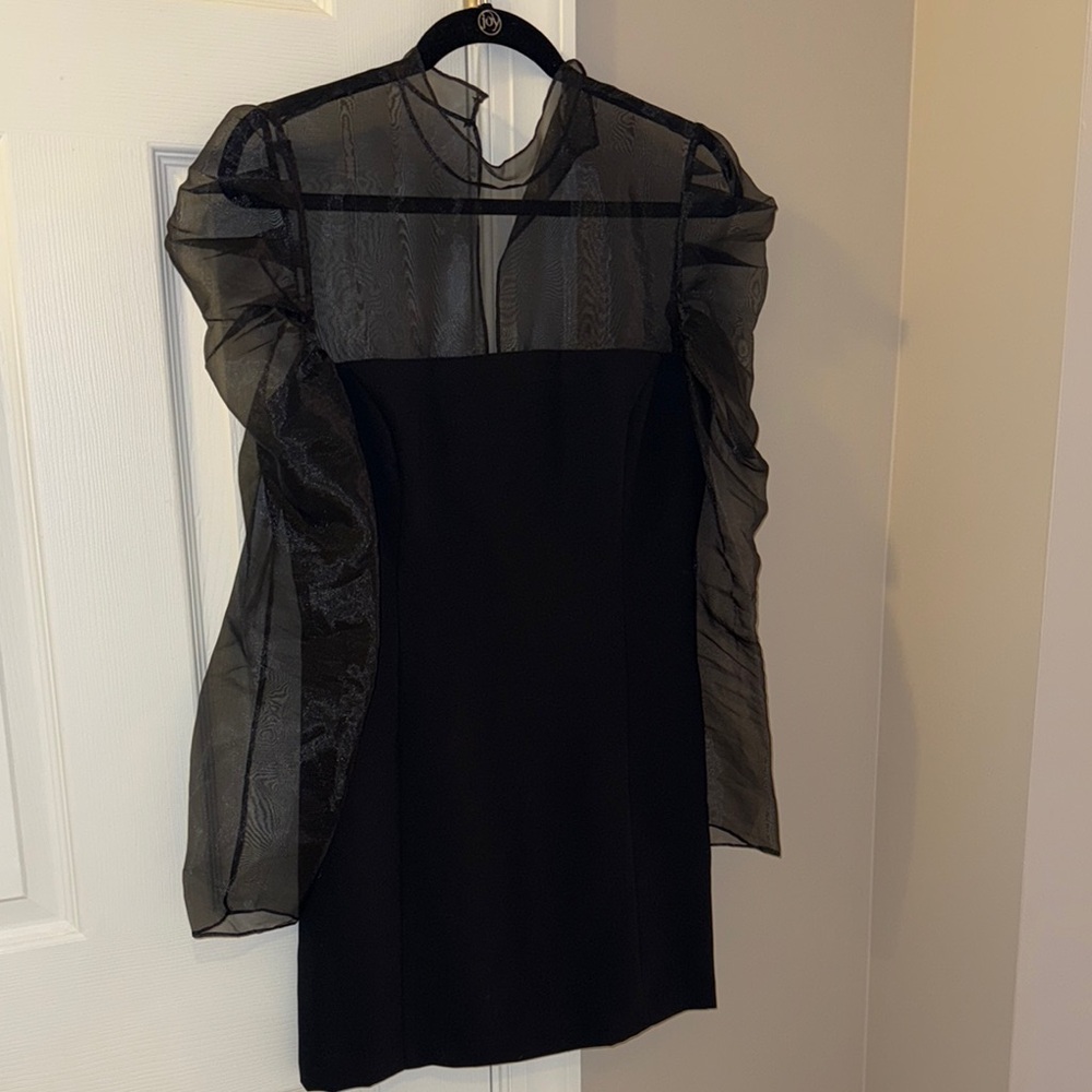 Amanda Uprichard Chic Black Dress with Sheer Sleeves